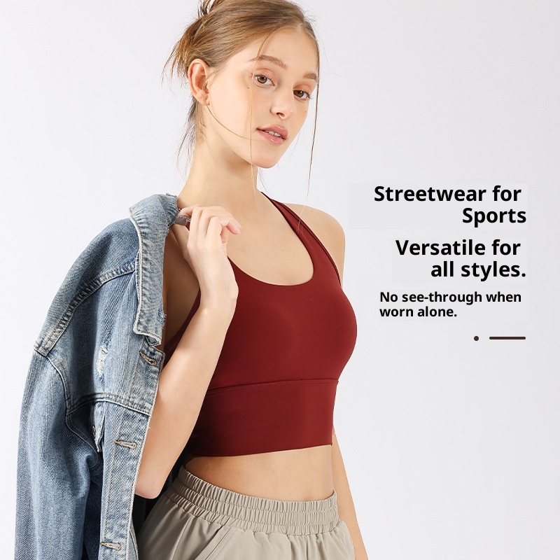 001 Sports Bra Women, Shockproof Fixed Cup Top, Fitness Shirt, Running Quick-Dry Red Bra, Yoga Vest For Spring_voghion.com