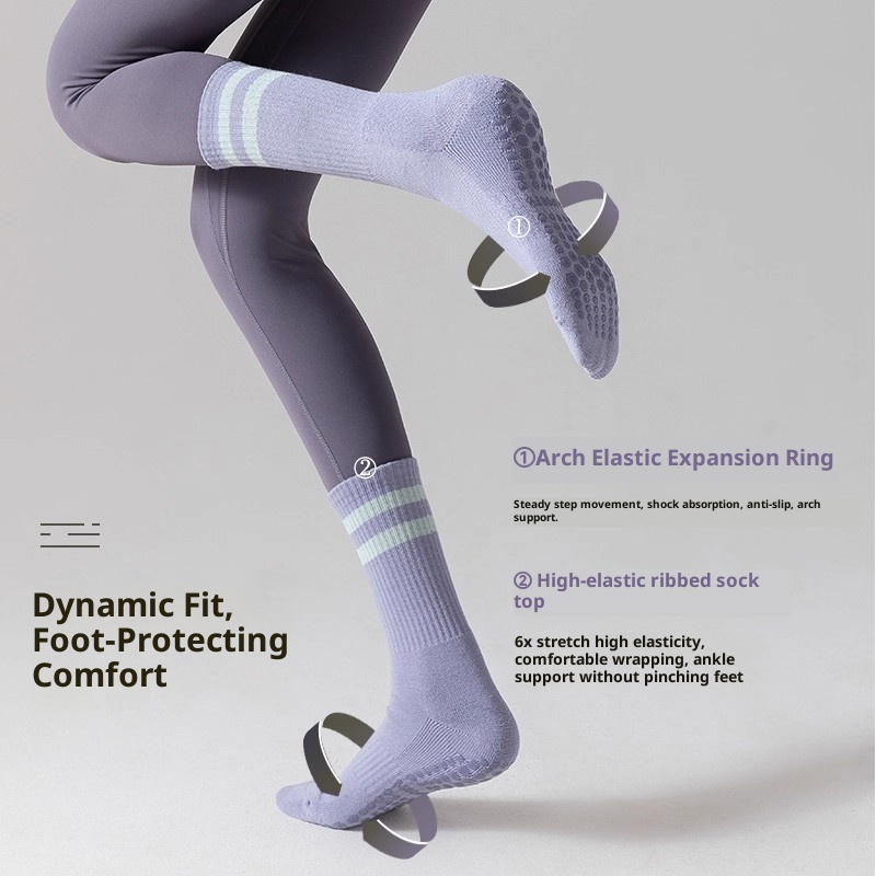 001 Yoga Damen Rutschfeste High-End Professionelle Indoor Pilates Fitness Sport Laufen Springseil Tanz Hohe Socken_voghion.com