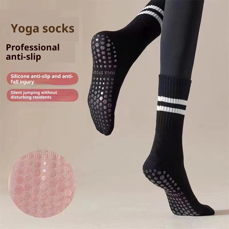 Chaussettes de sport Pilates Professional 5 orteils mi-mollet à deux barres antidérapantes - Dropshipping_voghion.com