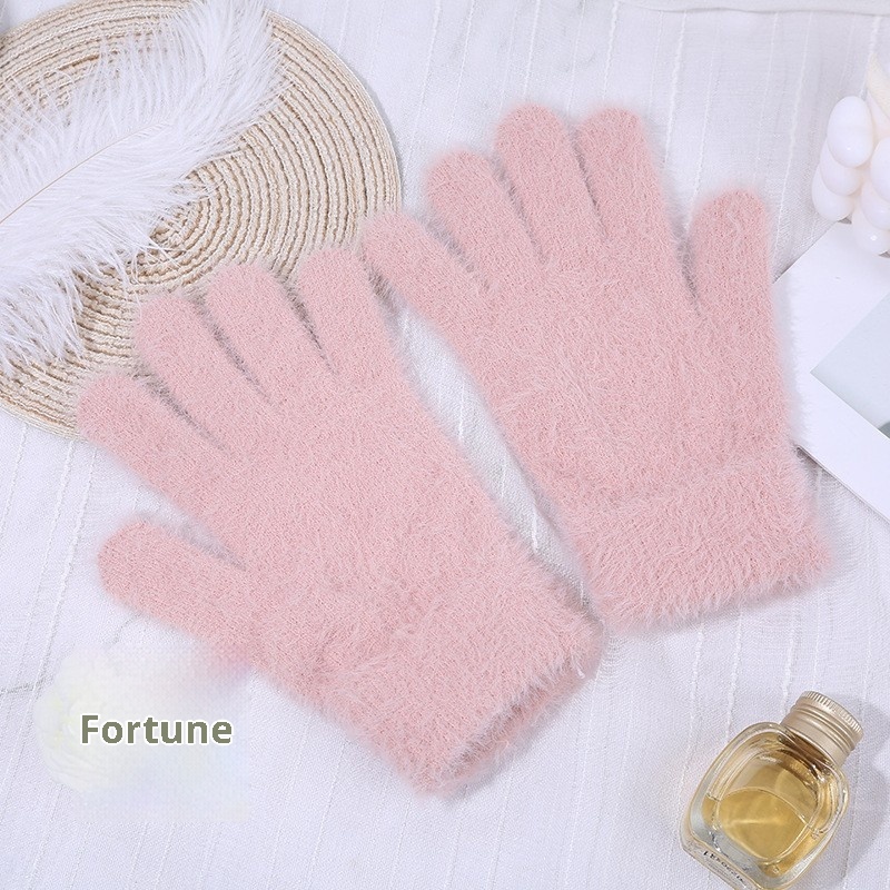 ActiveGo Winter Warm Plush Thickened Cold-Proof Student Two-Finger Exposed Outdoor Cycling Skiing Gloves_voghion.com