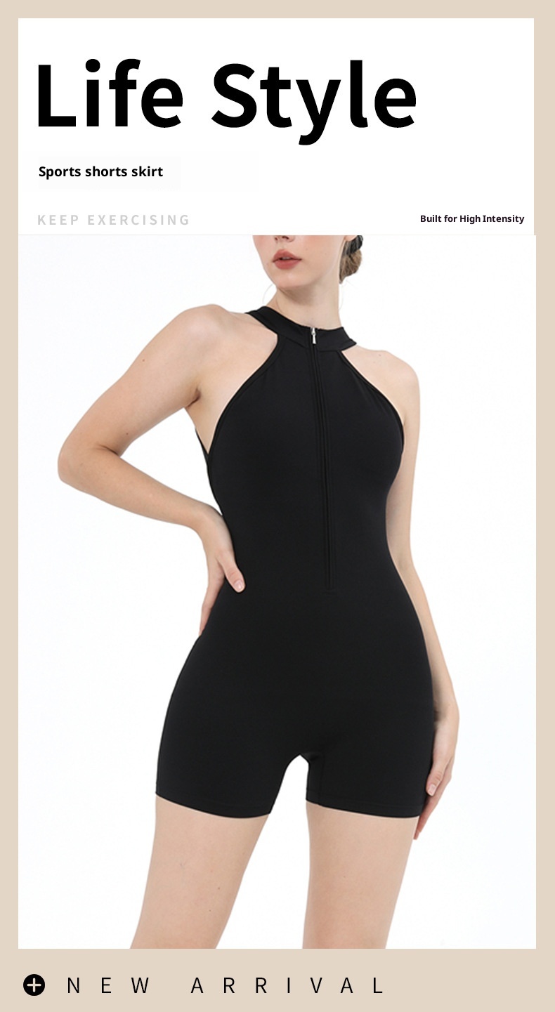 001 Abbigliamento sportivo fitness con cerniera posteriore e imbottitura per il torace, sensazione di nudità, sollevamento fianchi, yoga ad asciugatura rapida_voghion.com