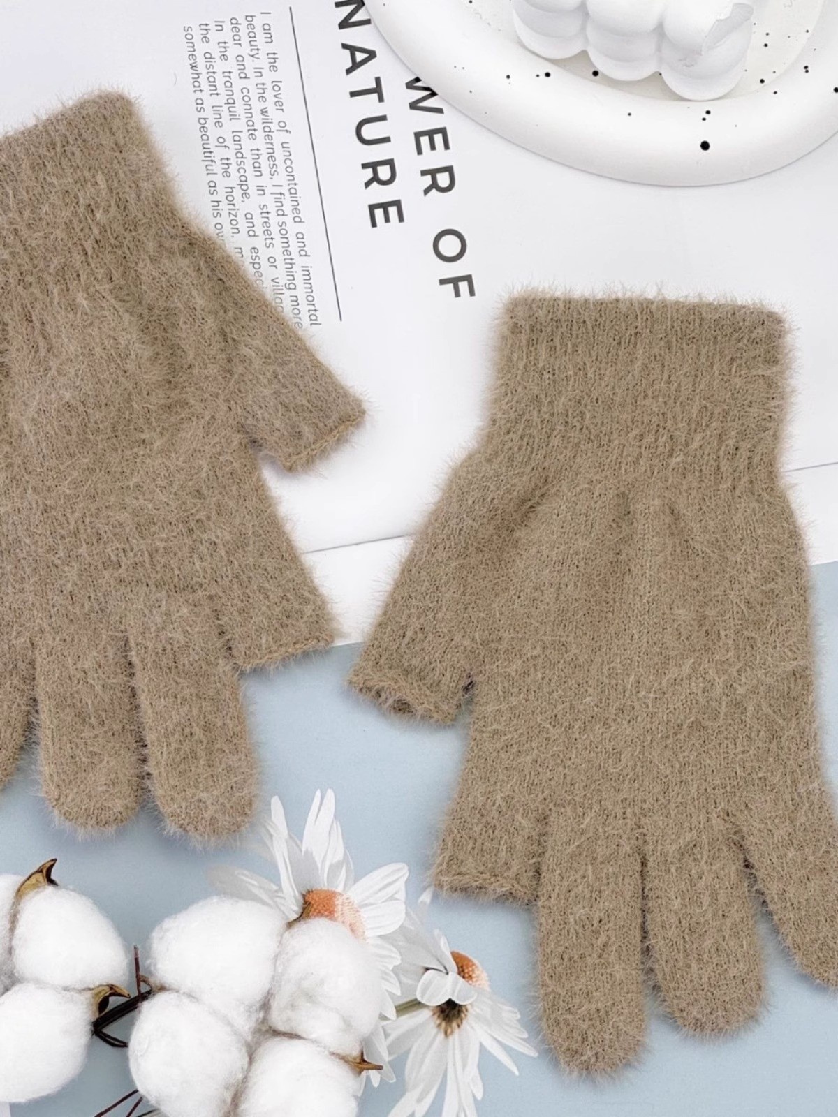 ActiveGo Winter Warm Plush Thickened Cold-Proof Student Two-Finger Exposed Outdoor Cycling Skiing Gloves_voghion.com