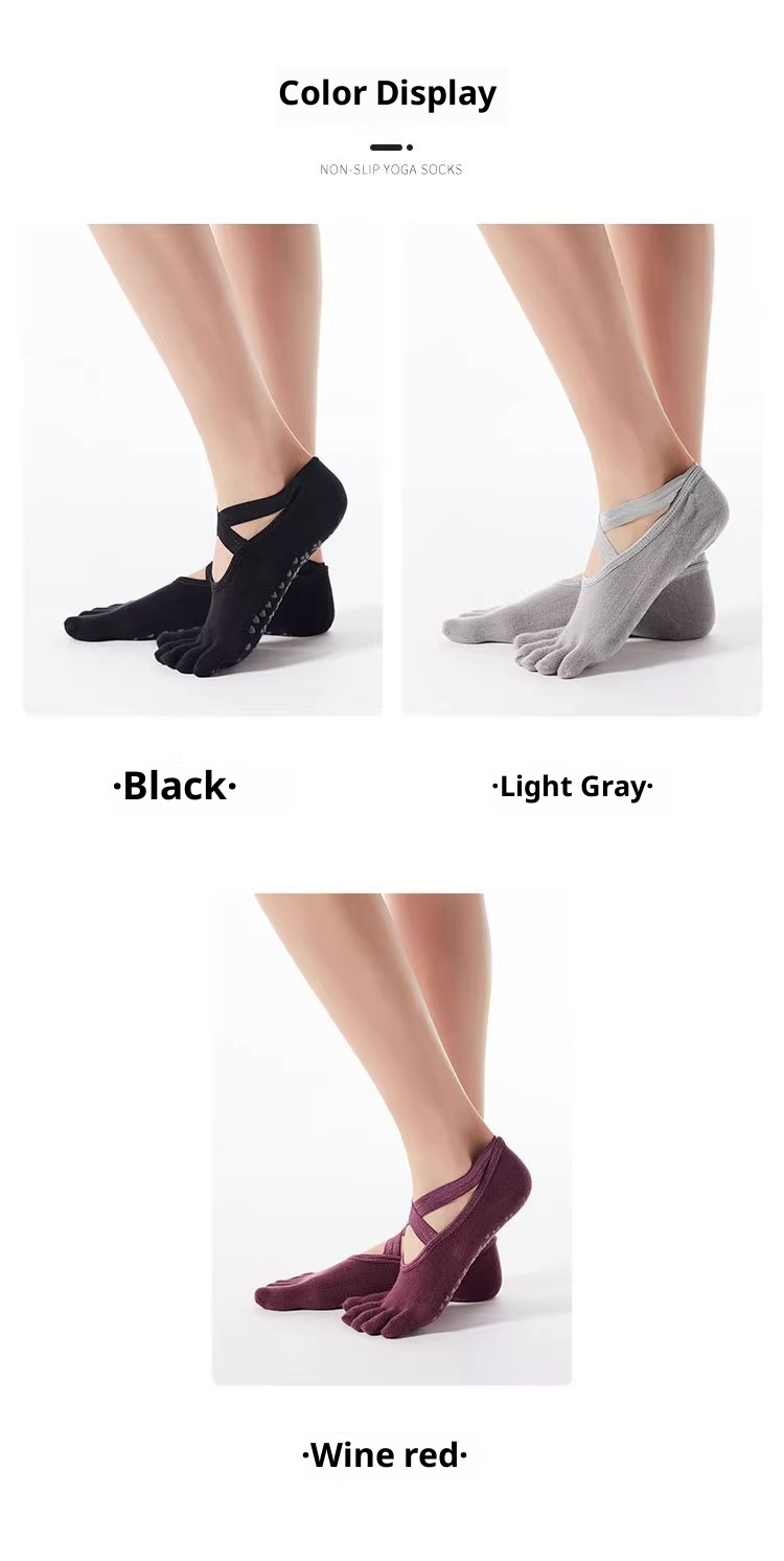 001 Großhandel Neue Zehenkreuzsocken für Damen, rutschfest, Sport, Yoga, einfarbig, offene Rückseite, Fünf-Zehen-Socken_voghion.com