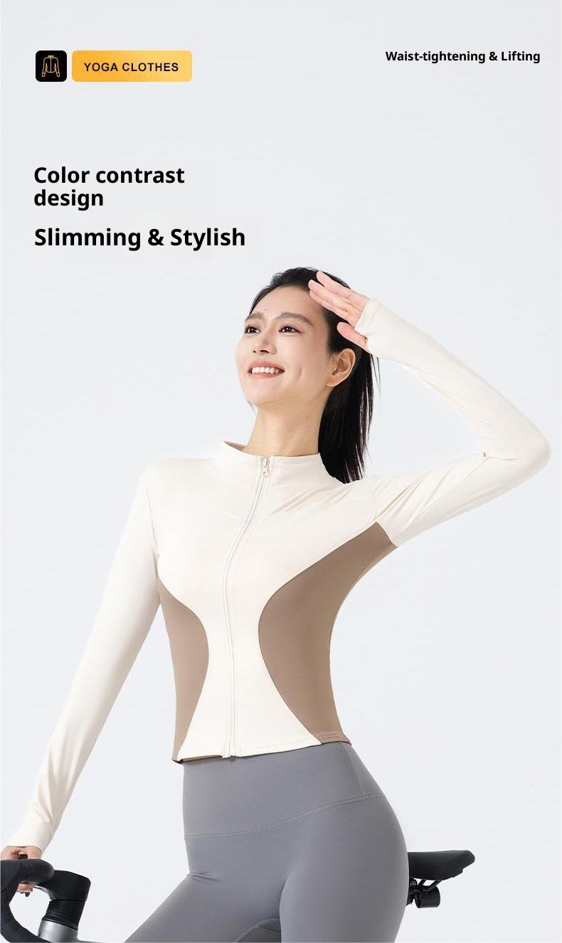 001 Juyitang Color Block Sports Fitness Slim Fit Running Women's Yoga Jacket_voghion.com