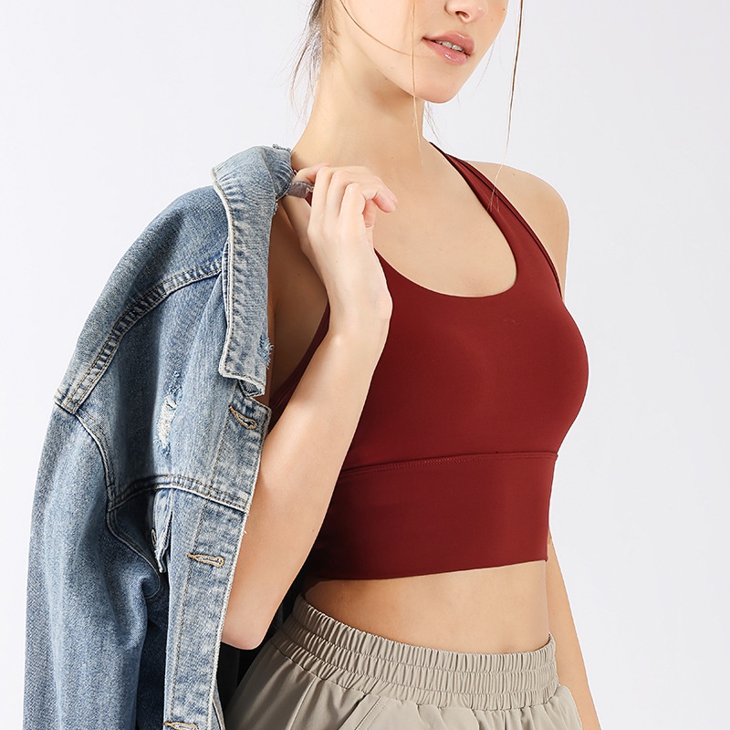 001 Sports Bra Women, Shockproof Fixed Cup Top, Fitness Shirt, Running Quick-Dry Red Bra, Yoga Vest For Spring_voghion.com