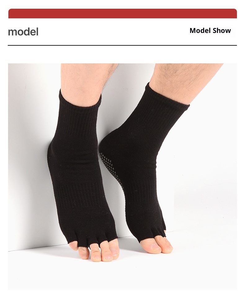 001 MEIKAN Men's Open Toe Yoga Mid-Calf Non-Slip Five-Toe Indoor Pilates Fitness Exercise Floor Socks_voghion.com
