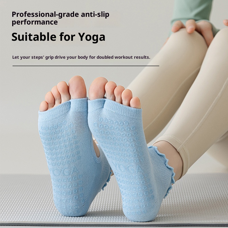 001 Calzini sportivi in pizzo con punta aperta, traspiranti, antiscivolo, per Pilates, Yoga, Fitness e Danza, in cotone, assorbenti e traspiranti_voghion.com