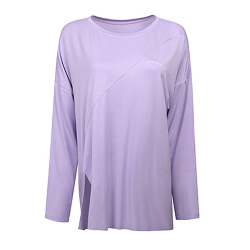 T-shirt de yoga à séchage rapide 001 avec fente, haut de sport ample pour femme, idéal pour la course à pied, grande taille, vêtements de fitness à manches longues_voghion.com