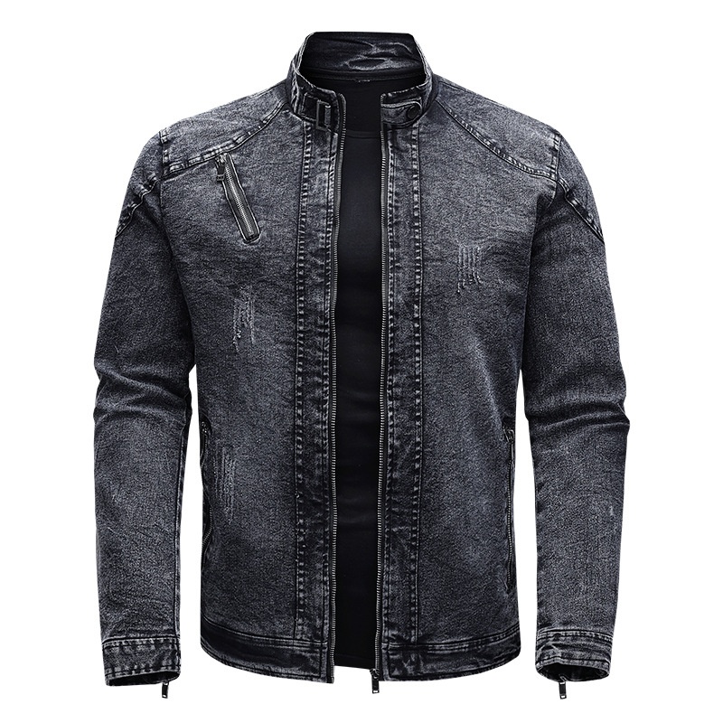 ActiveGo 2022 Primavera Otoño Nueva Chaqueta para Hombre Moda Estilo Europeo y Americano Casual Elástico Lavado Denim Top_voghion.com