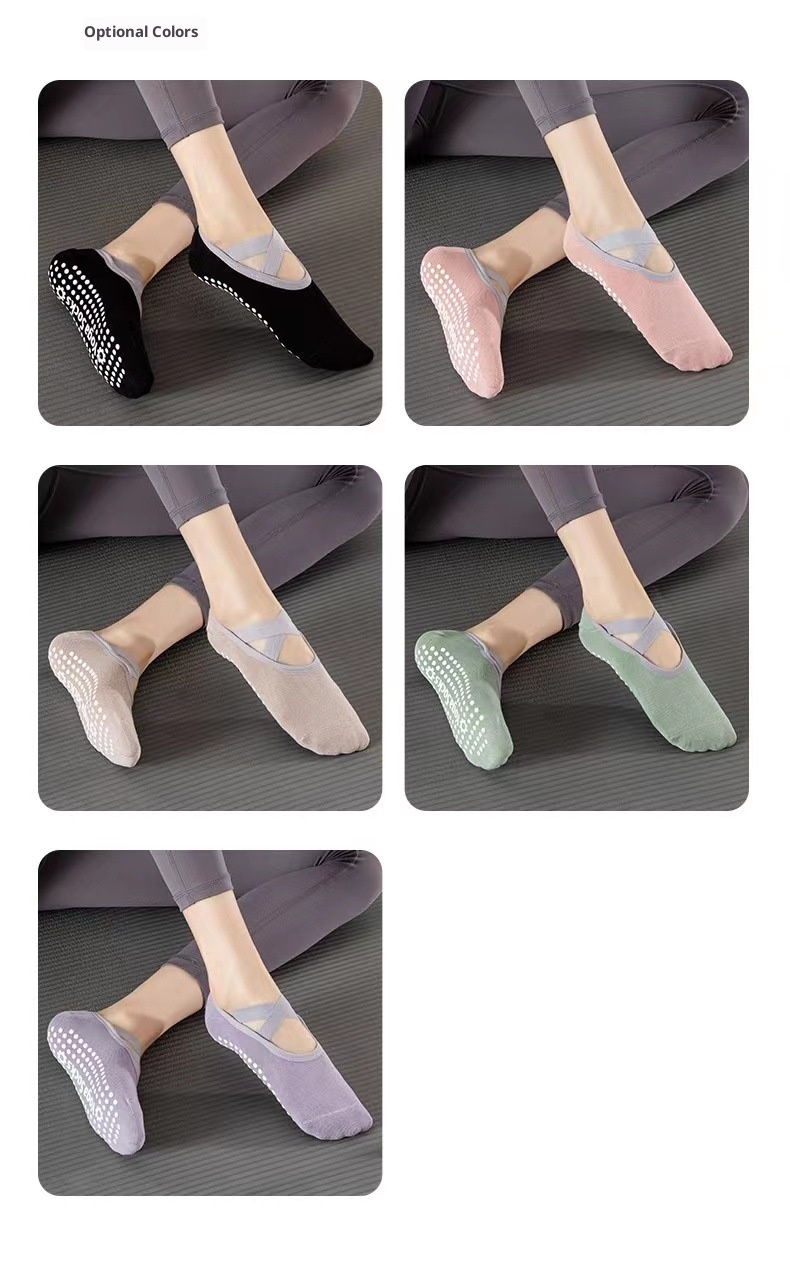 001 Non-Slip Silicone Yoga Socks With Adhesive Straps For Fitness, Dance, Running, Pilates, Indoor Floor, And Trampoline_voghion.com