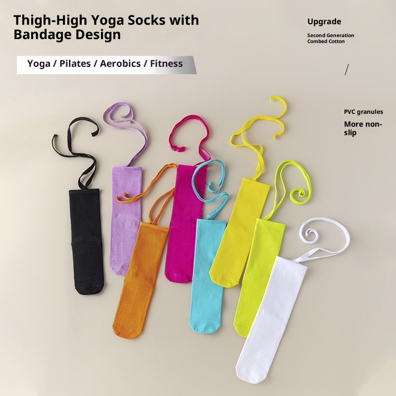 001 Calzini sportivi da yoga con lacci della serie Dopamine Color con suola antiscivolo per Pilates e danza indoor, a metà polpaccio_voghion.com