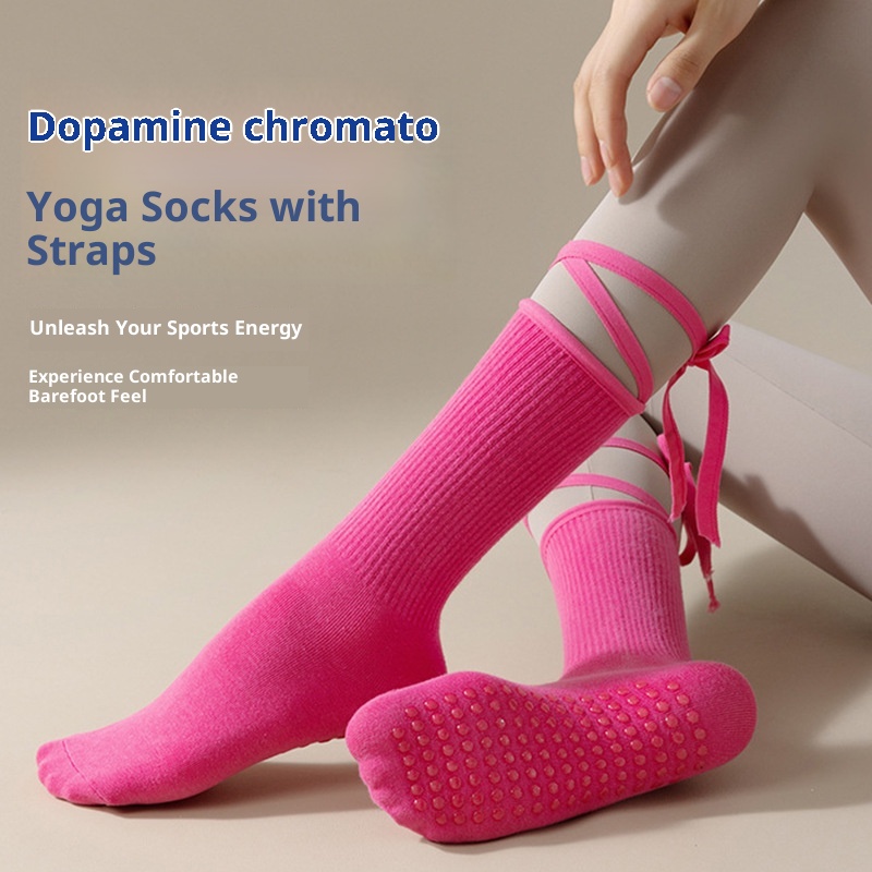 001 Calzini sportivi da yoga con lacci della serie Dopamine Color con suola antiscivolo per Pilates e danza indoor, a metà polpaccio_voghion.com