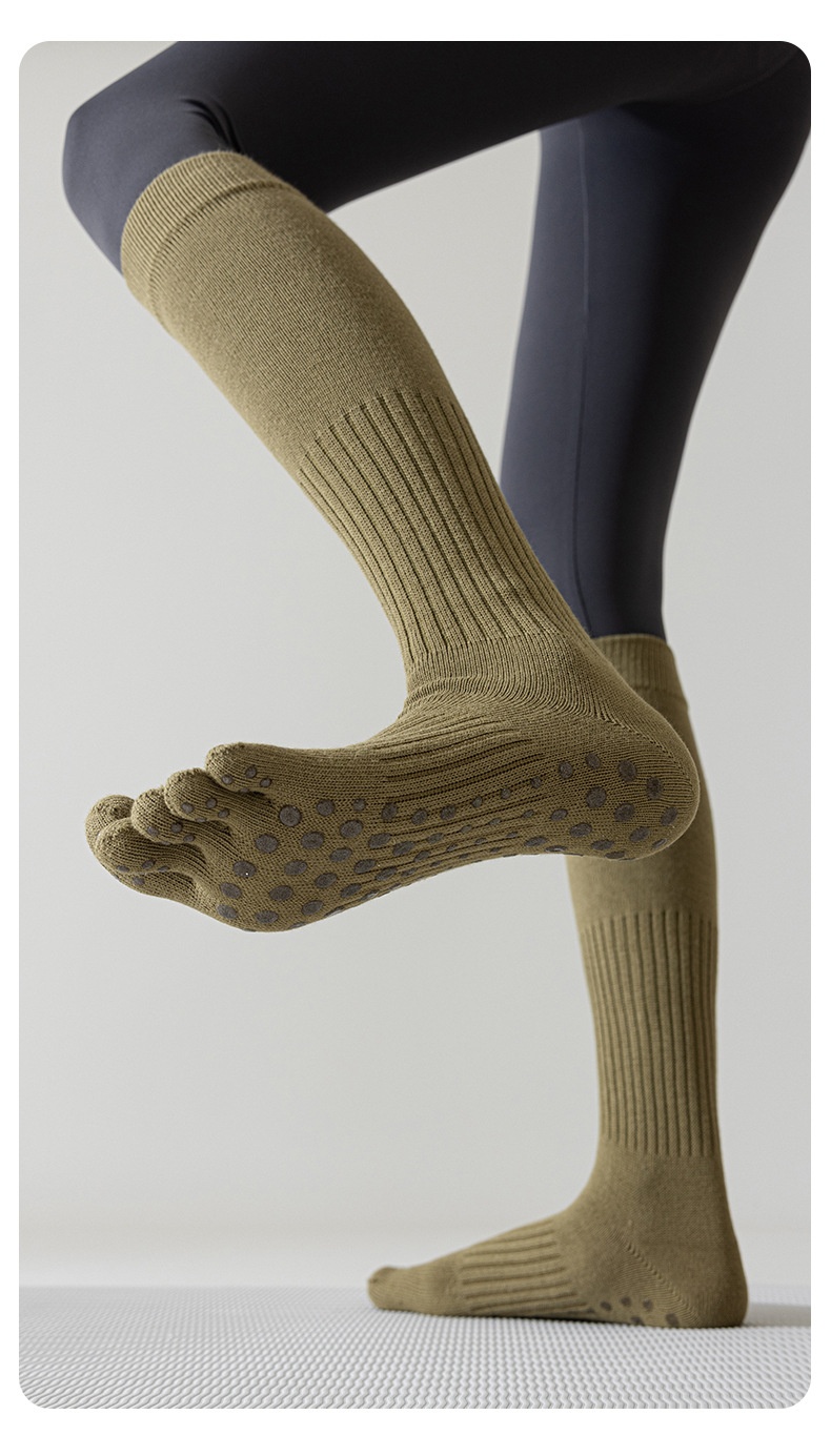 Chaussettes de yoga Five Fingers pour femmes, chaussettes de sport tubulaires longues, compression antidérapantes, idéales pour le fitness et le Pilates._voghion.com