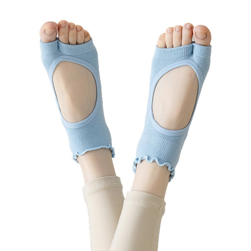 001 Calzini sportivi in pizzo con punta aperta, traspiranti, antiscivolo, per Pilates, Yoga, Fitness e Danza, in cotone, assorbenti e traspiranti_voghion.com