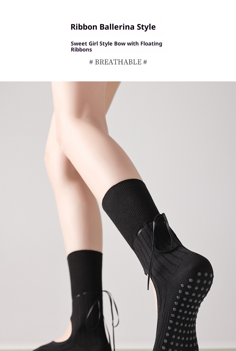 001 Video Album Parameters Yoga Ballet Pilates Special Socks Non-Slip Open Toe Miu Style Ribbon_voghion.com