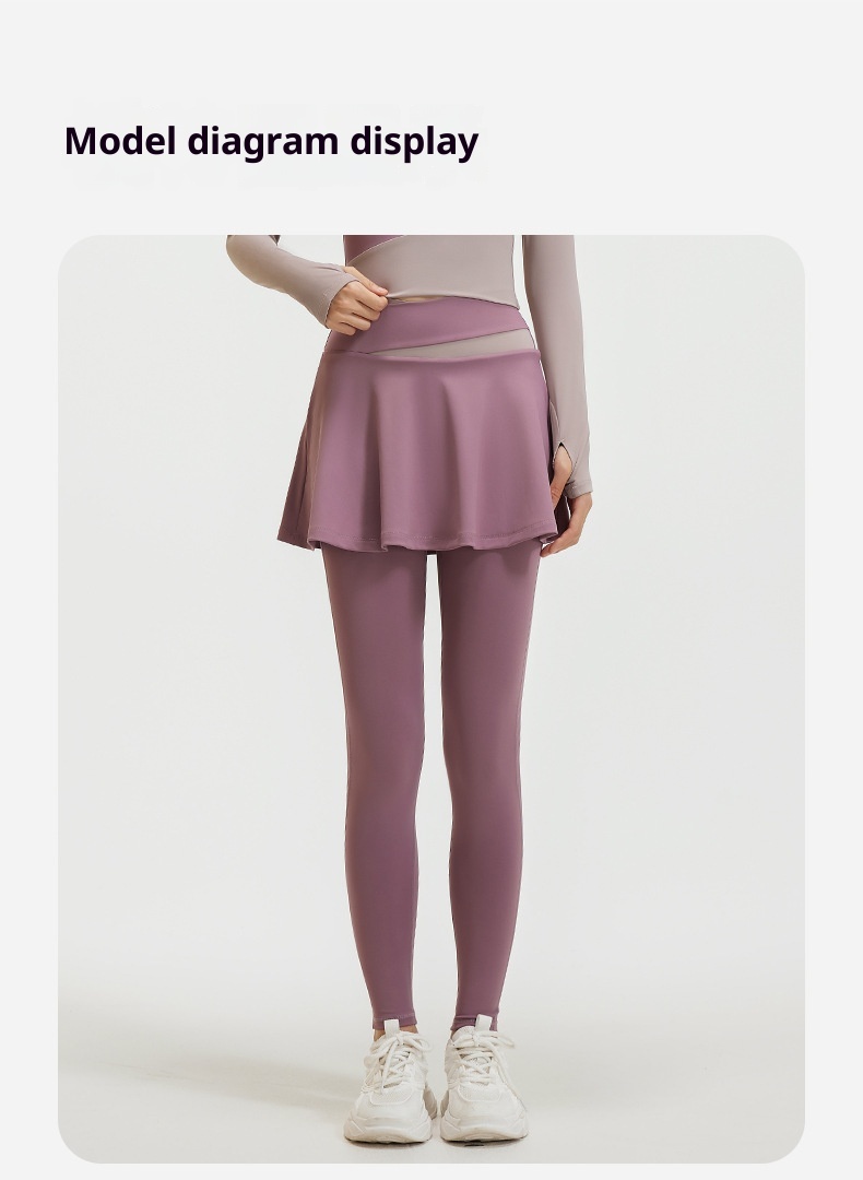 001 Seven Continents Leopard Color Block Two-Piece Skirt High Waist Tummy Control Slimming Fitness Outerwear_voghion.com