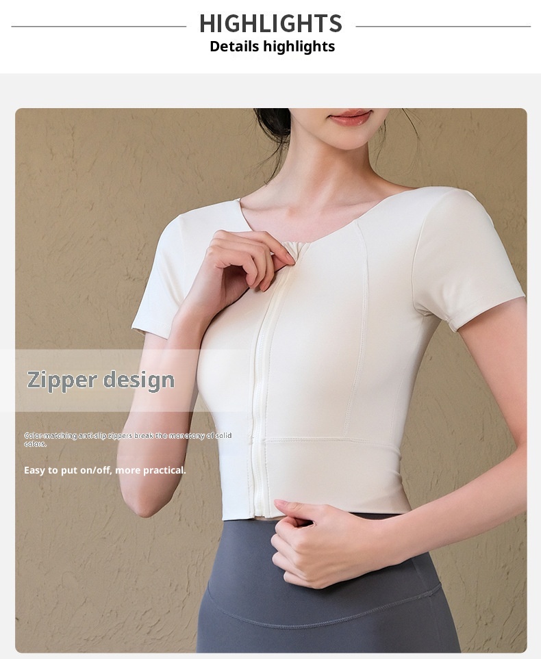 001 Top da yoga da donna con cerniera frontale e protezioni per il petto, nuovo gilet fitness, reggiseno sportivo per allenamento Pilates, abbigliamento da palestra_voghion.com