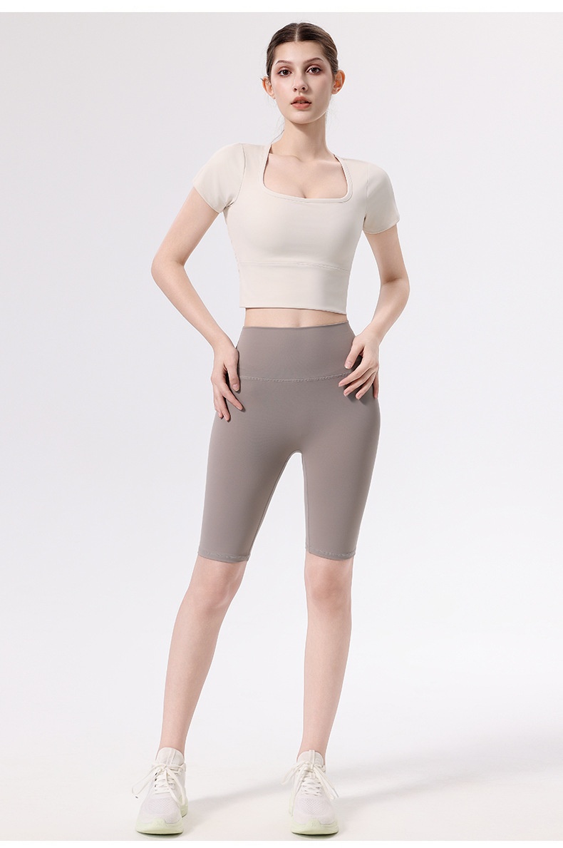 001 Yoga With Chest Pads Women Sports T-Shirt Fitness Tops Quick-Drying Running Short-Sleeved Gym Pilates Training Clothes_voghion.com