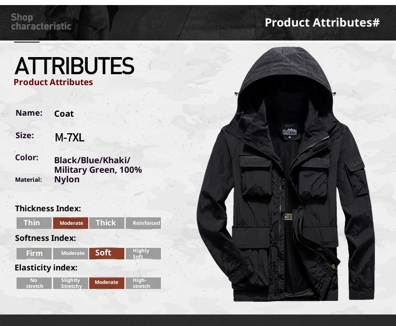 Giacca da uomo ActiveGo ActiveGo Cross-Border, taglie forti, ad asciugatura rapida, impermeabile, per attività all'aria aperta_voghion.com