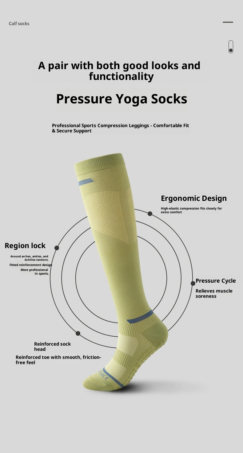 001 Yoga Women Non-Slip Professional Sports Calf Slimming Pilates Running Jump Rope Muscle Compression Socks_voghion.com