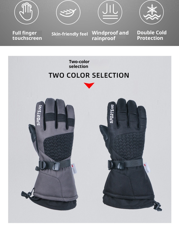 ActiveGo Kış Sıcak Kayak Eldivenleri Kalınlaştırılmış Rüzgar Geçirmez Su Geçirmez Tam Parmak Siyah Polar Astarlı Dağcılık Açık Hava Bisikleti_voghion.com