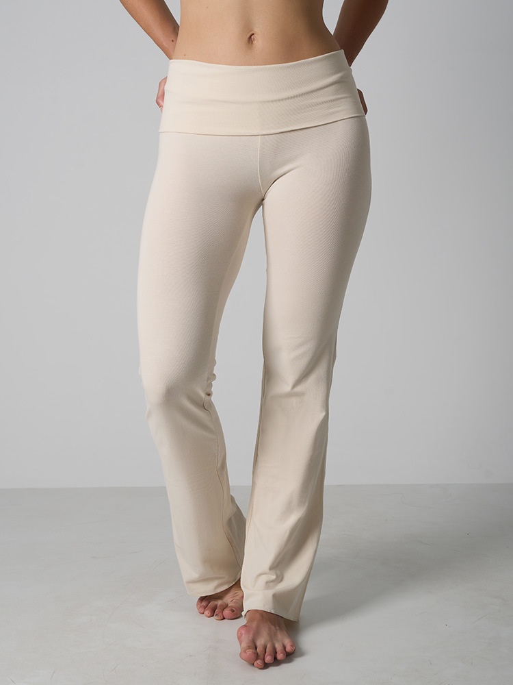 Pantalon 001 à ourlet roulé, en coton et élasthanne respirant et doux pour la peau, coupe évasée, taille haute, éco-responsable, idéal pour le yoga et les femmes._voghion.com