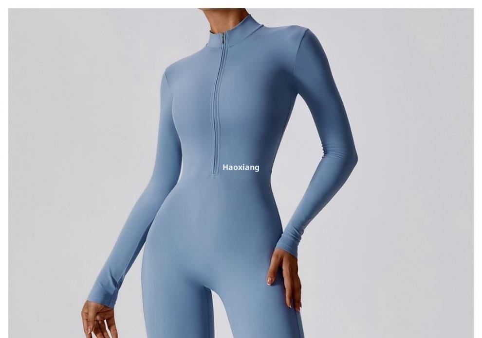 001 Bodysuit Long Sleeve Fitness Sports Outerwear One-piece Jumpsuit Women Yoga Suit European American Zipper Free Shipping_voghion.com