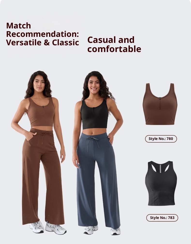 001 Damen Freizeit-Sporthose, locker geschnitten, schnelltrocknend, gerader Schnitt, hoher Bund, Bauchkontrolle, Yogahose, weites Bein_voghion.com