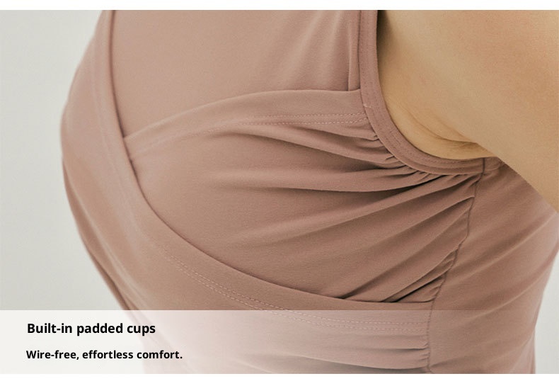 001 Summer New Short Sports Vest For Women Sleeveless T-Shirt Fitness Top Cross Ruched Slim Fit With Chest Pad Yoga Wear_voghion.com