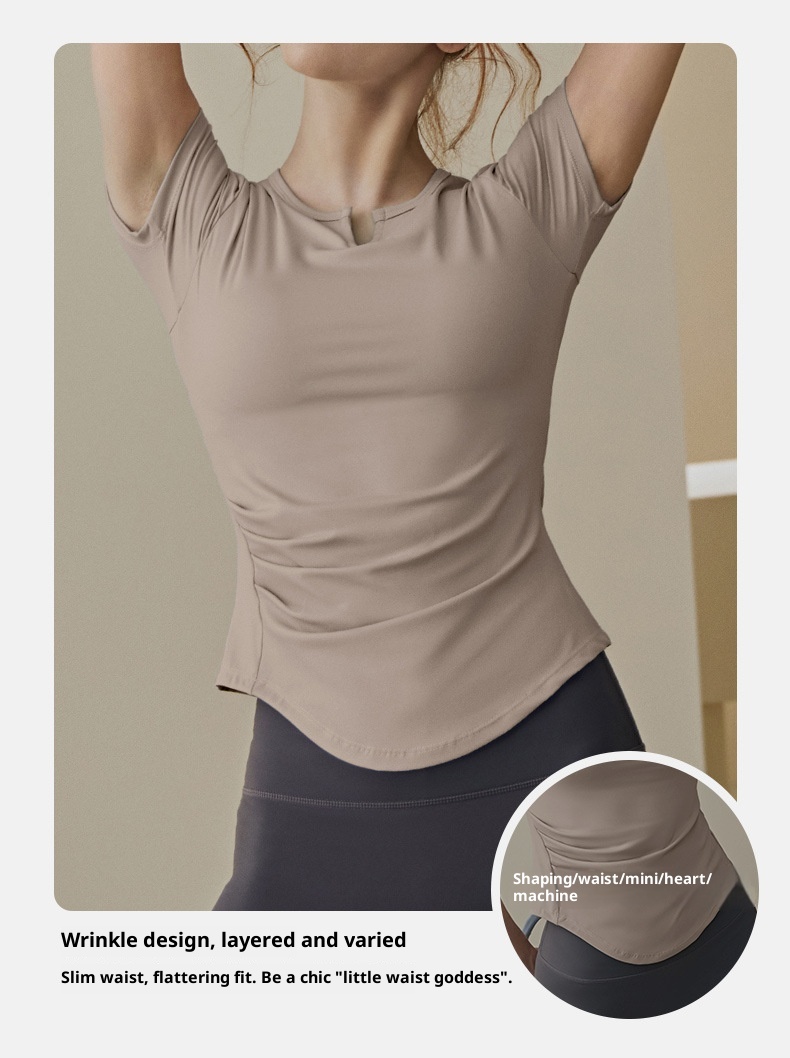 001 Yoga Top With Chest Pads For Women, Summer Pilates Training Sports Short Sleeve T-Shirt Set, High-End Fitness Shirt_voghion.com
