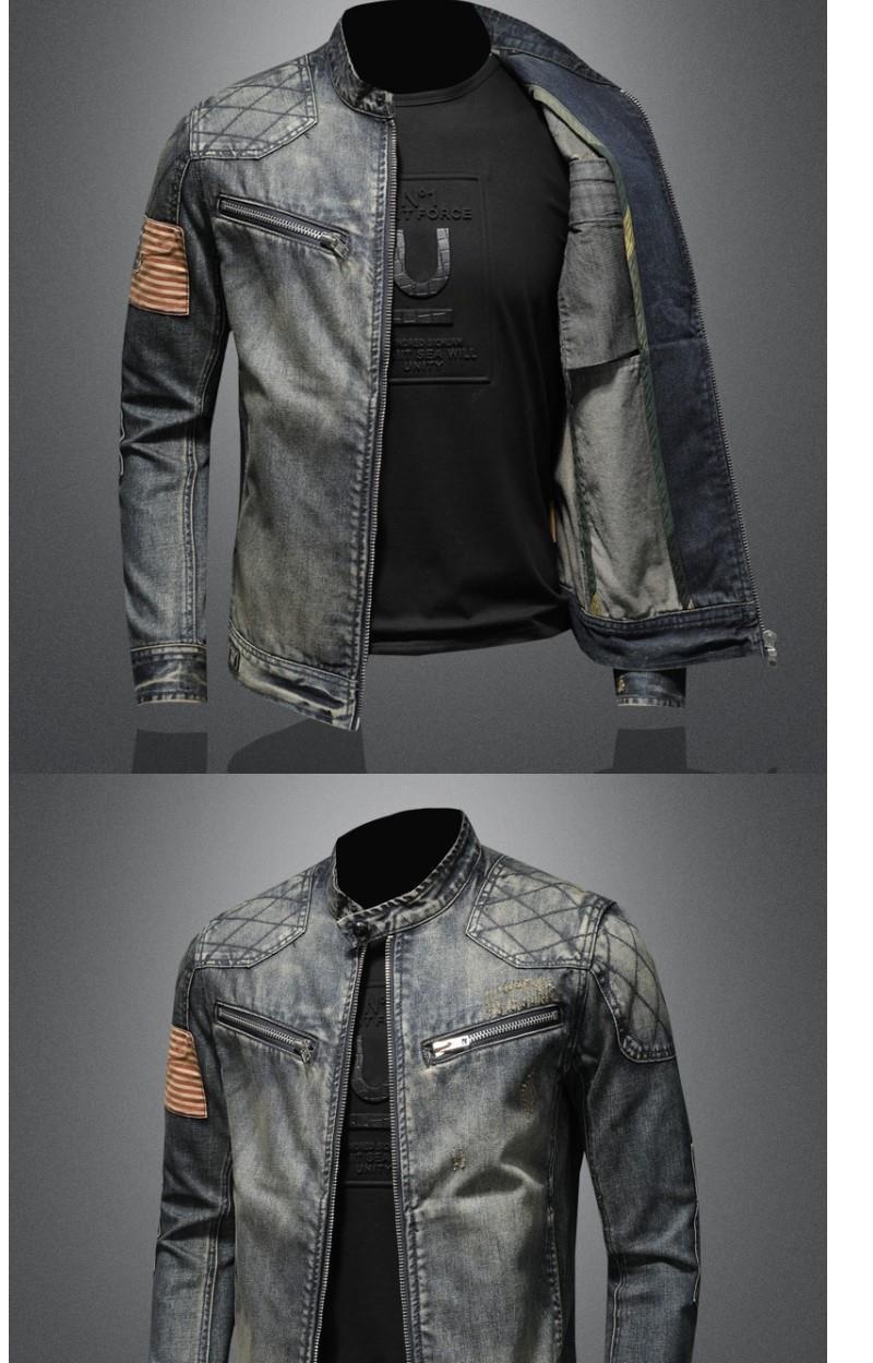 ActiveGo ActiveGo 2024 Spring Autumn Retro Denim Men's Trendy Brand European And American Street Style Motorcycle Workwear Stand Collar_voghion.com