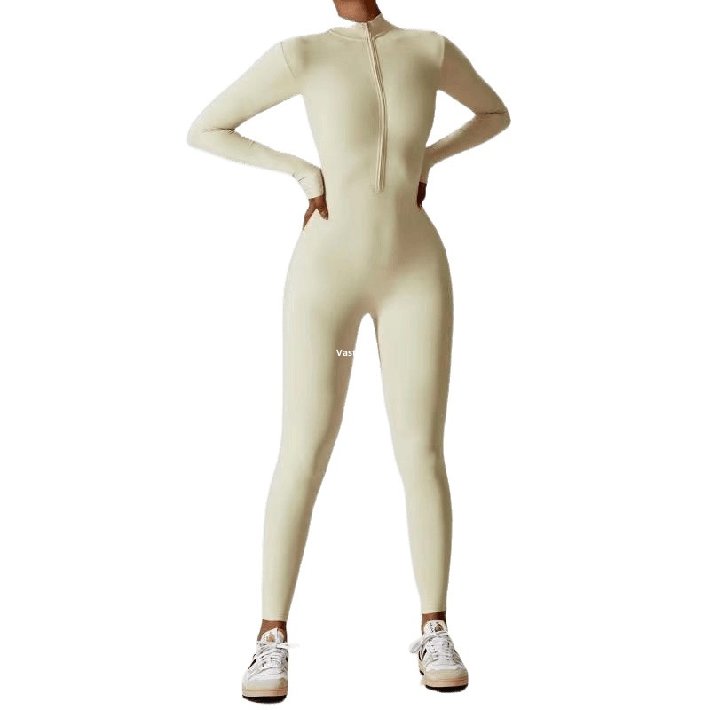 001 Bodysuit Long Sleeve Fitness Sports Outerwear One-piece Jumpsuit Women Yoga Suit European American Zipper Free Shipping_voghion.com