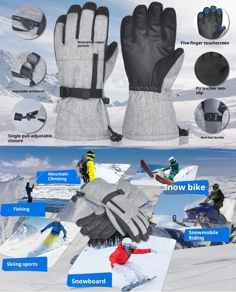 ActiveGo Cross-Border Cold-Proof Mountaineering Touchscreen Ski Cycling Anti-Freeze Winter Fleece-Lined Sports Thermal Gloves_voghion.com