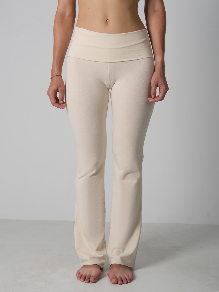 Pantalon 001 à ourlet roulé, en coton et élasthanne respirant et doux pour la peau, coupe évasée, taille haute, éco-responsable, idéal pour le yoga et les femmes._voghion.com