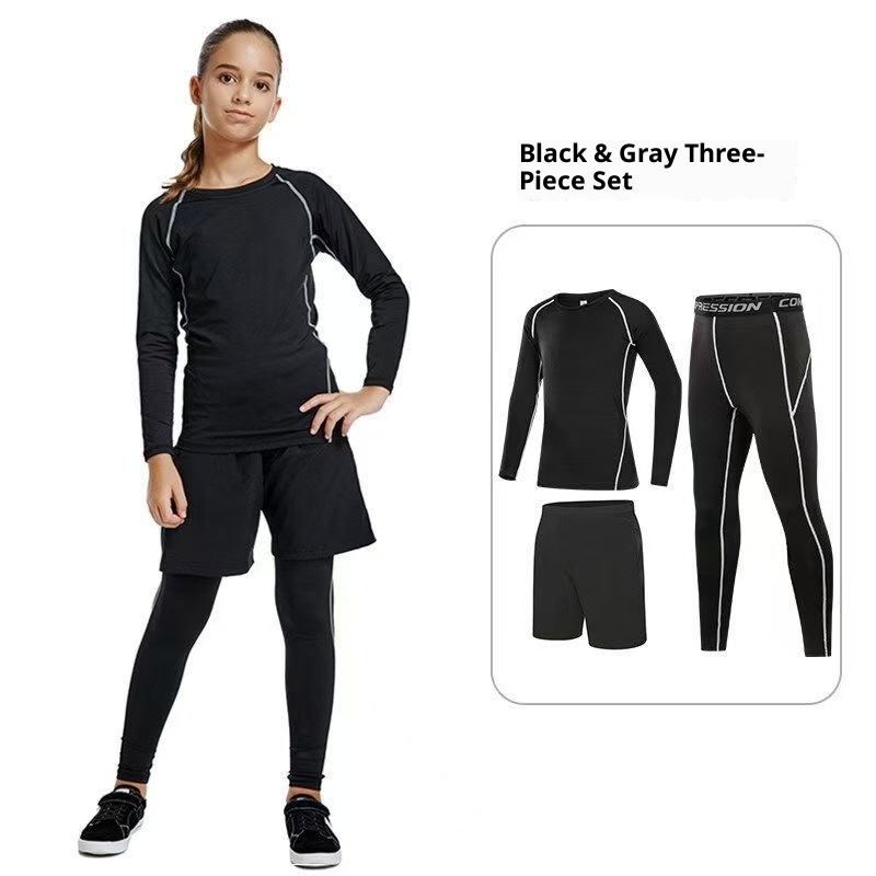 Ensemble de compression pour enfants 001 - Printemps, été, automne - Idéal pour la course à pied, le basketball, le football et le fitness._voghion.com