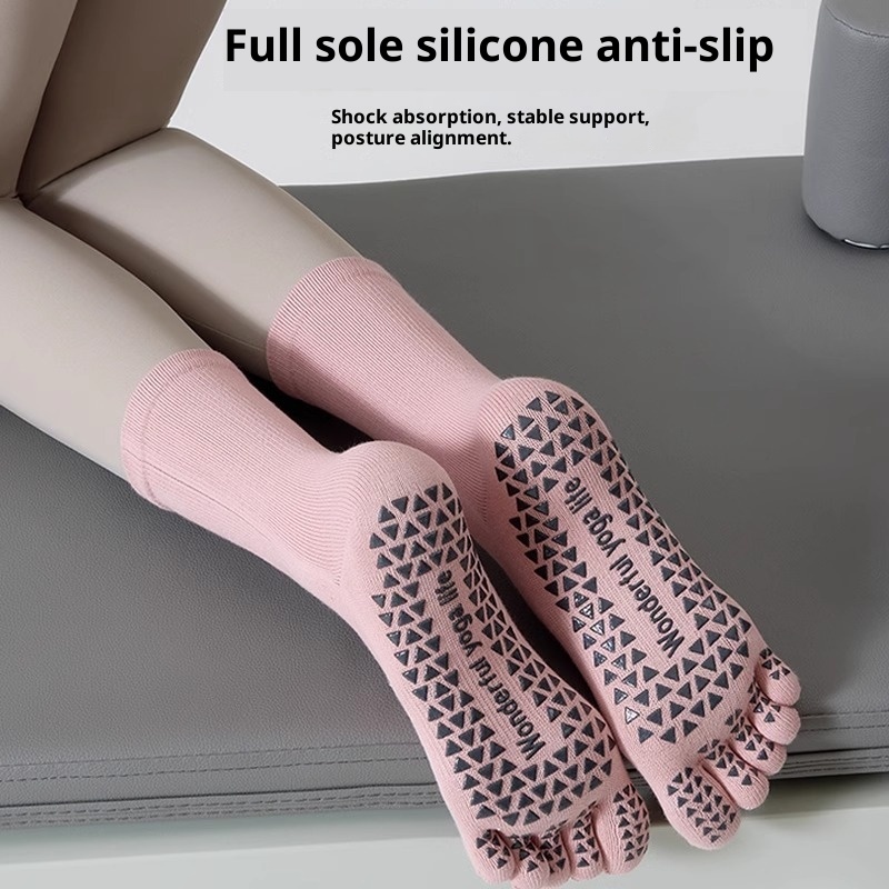 001 Five-Finger Yoga Non-Slip Profeional Women Mid-Calf Pilate Indoor Beginner Training Fitne Sport Toe Separator_voghion.com