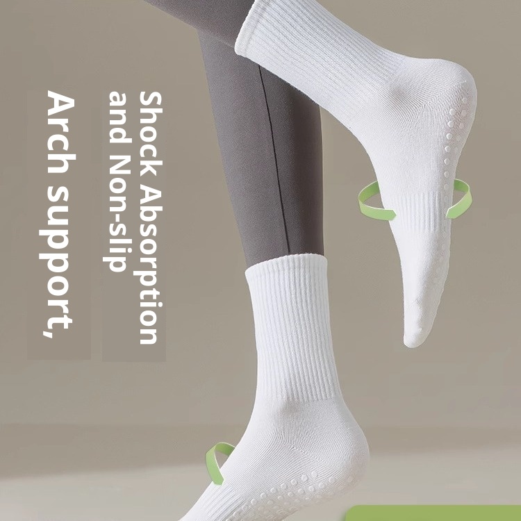 Chaussettes de sport mi-mollet en coton et silicone antidérapant, modèle 001 Yoga pour femmes, à porter avec un pantalon Shark ou une paire de chaussettes Zhuji._voghion.com