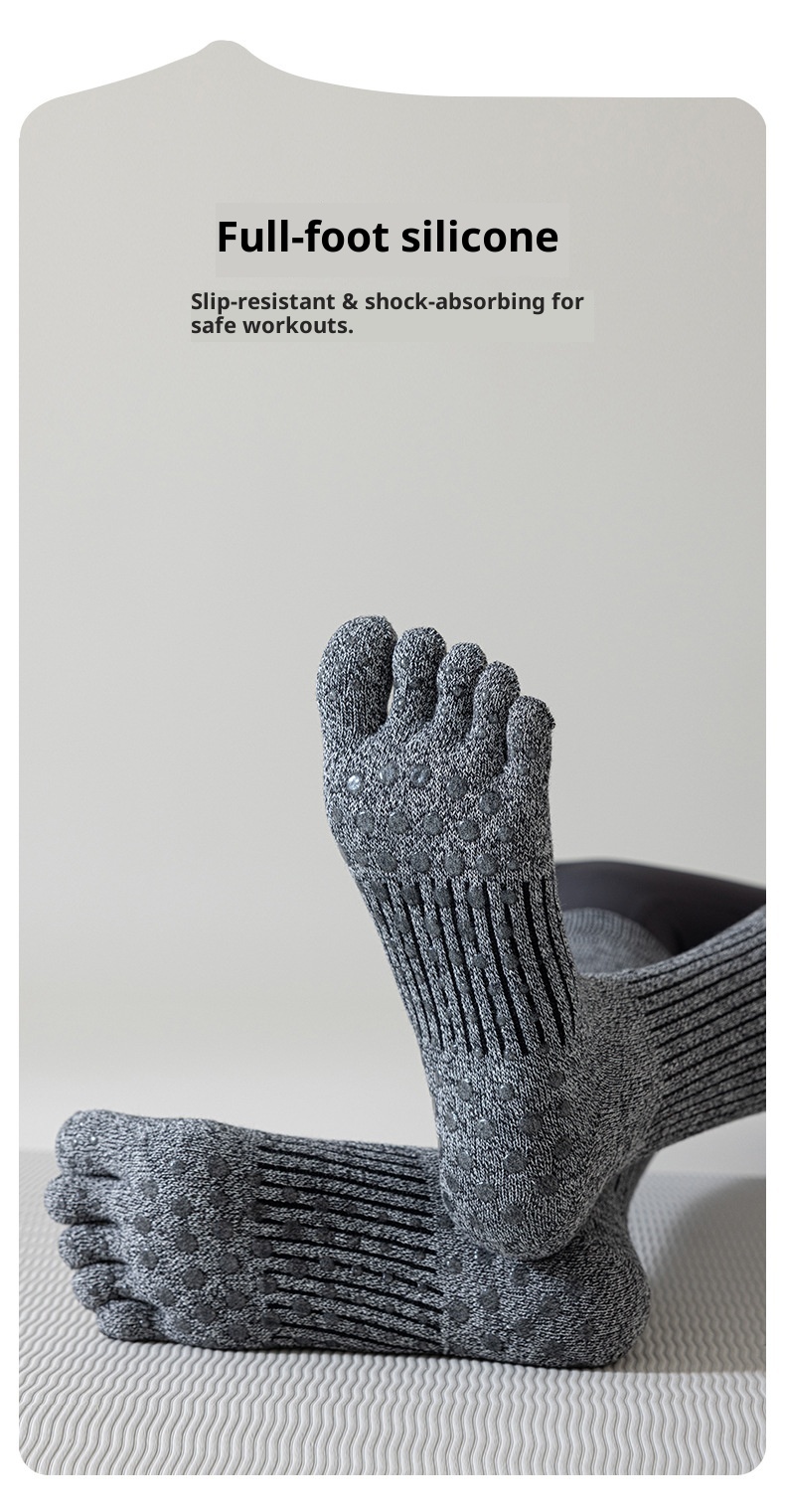 Chaussettes de yoga Five Fingers pour femmes, chaussettes de sport tubulaires longues, compression antidérapantes, idéales pour le fitness et le Pilates._voghion.com