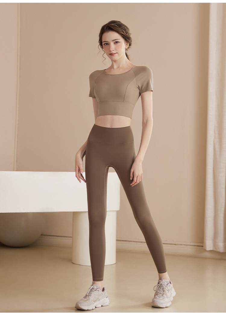 001 Backless Yoga Top For Women Summer Fitness Clothing Pilates Sports Set New Short Sleeve With Chest Pad Tight-Fitting_voghion.com