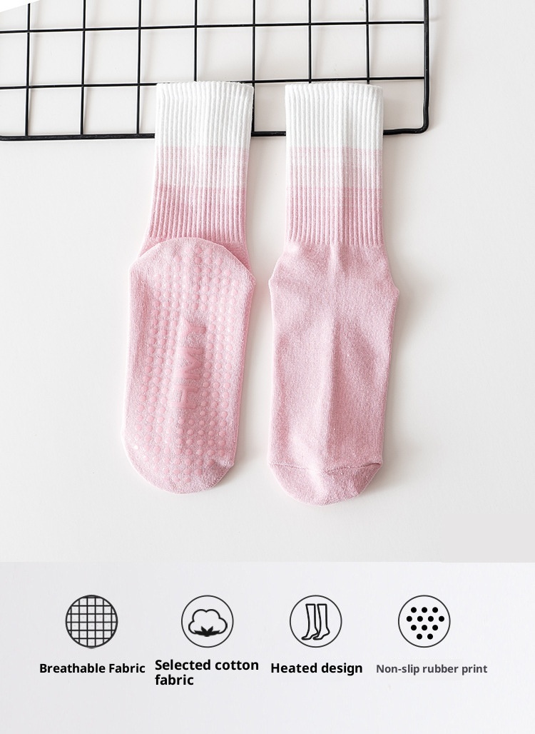 Chaussettes de yoga mi-mollet en coton peigné antidérapant en silicone pour femmes, idéales pour le Pilates, le fitness et la danse (vente en gros)._voghion.com