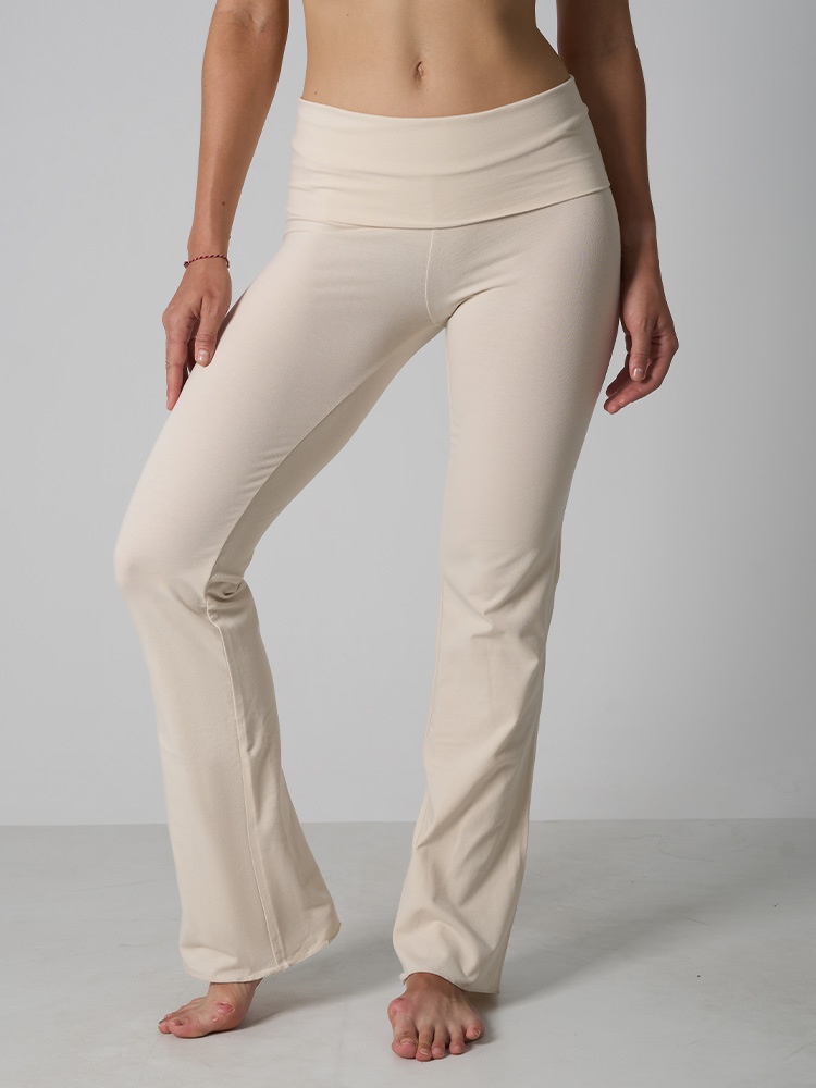 Pantalon 001 à ourlet roulé, en coton et élasthanne respirant et doux pour la peau, coupe évasée, taille haute, éco-responsable, idéal pour le yoga et les femmes._voghion.com
