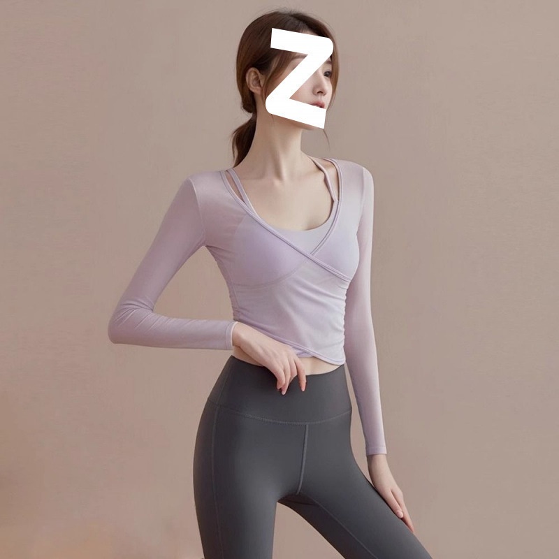 001 Completo da yoga alla moda per donna, autunno con cuscinetto per il petto, top sportivo a maniche lunghe, allenamento dimagrante e fitness_voghion.com