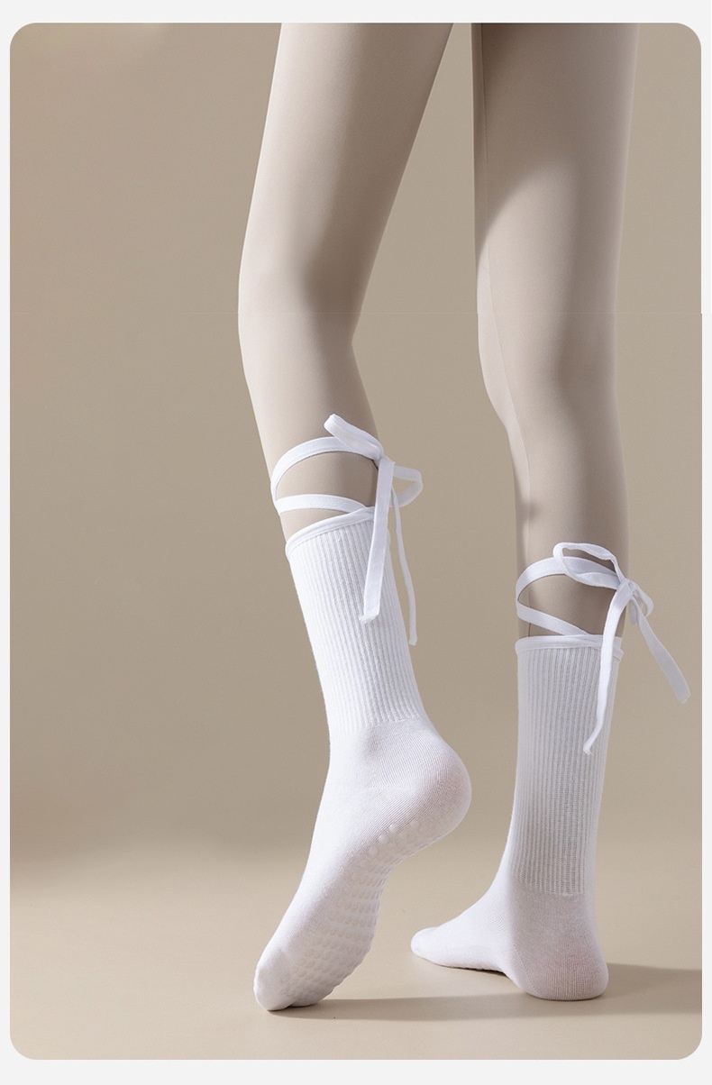 001 Calzini sportivi da yoga con lacci della serie Dopamine Color con suola antiscivolo per Pilates e danza indoor, a metà polpaccio_voghion.com