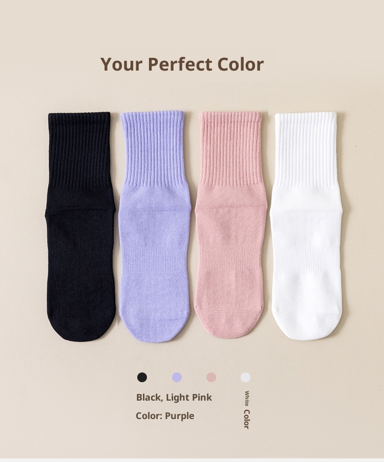 Chaussettes de sport mi-mollet en silicone antidérapant 001 pour femmes, idéales pour le yoga, le fitness au sol et le Pilates. Modèle long et polyvalent pour femmes._voghion.com