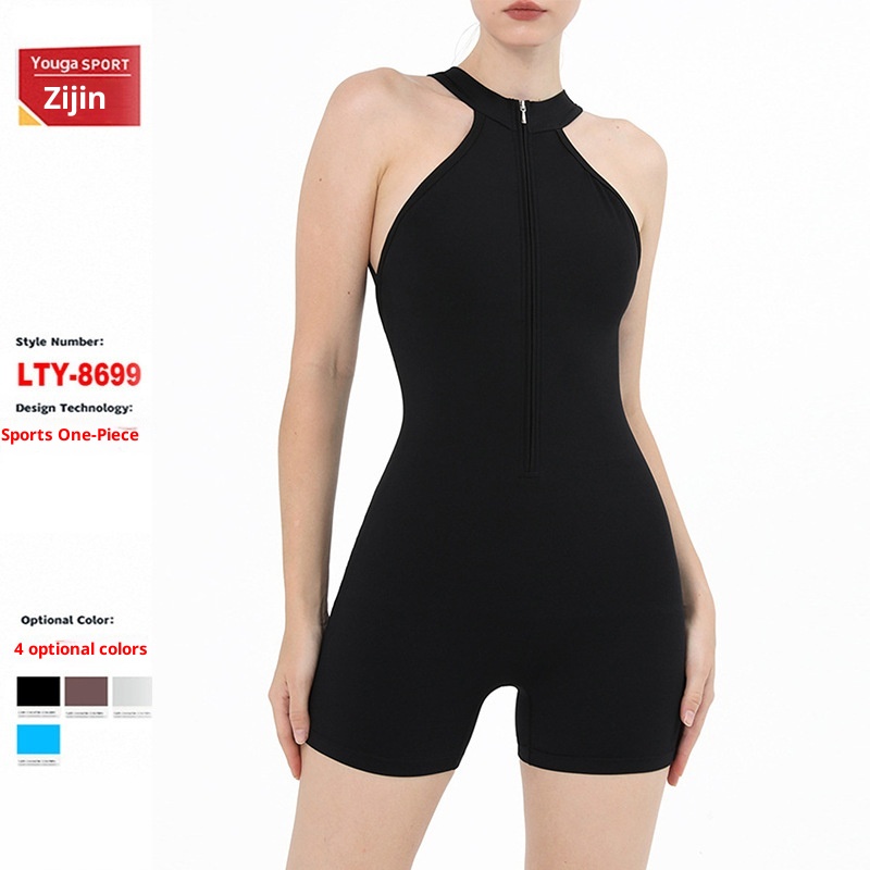 001 Abbigliamento sportivo fitness con cerniera posteriore e imbottitura per il torace, sensazione di nudità, sollevamento fianchi, yoga ad asciugatura rapida_voghion.com