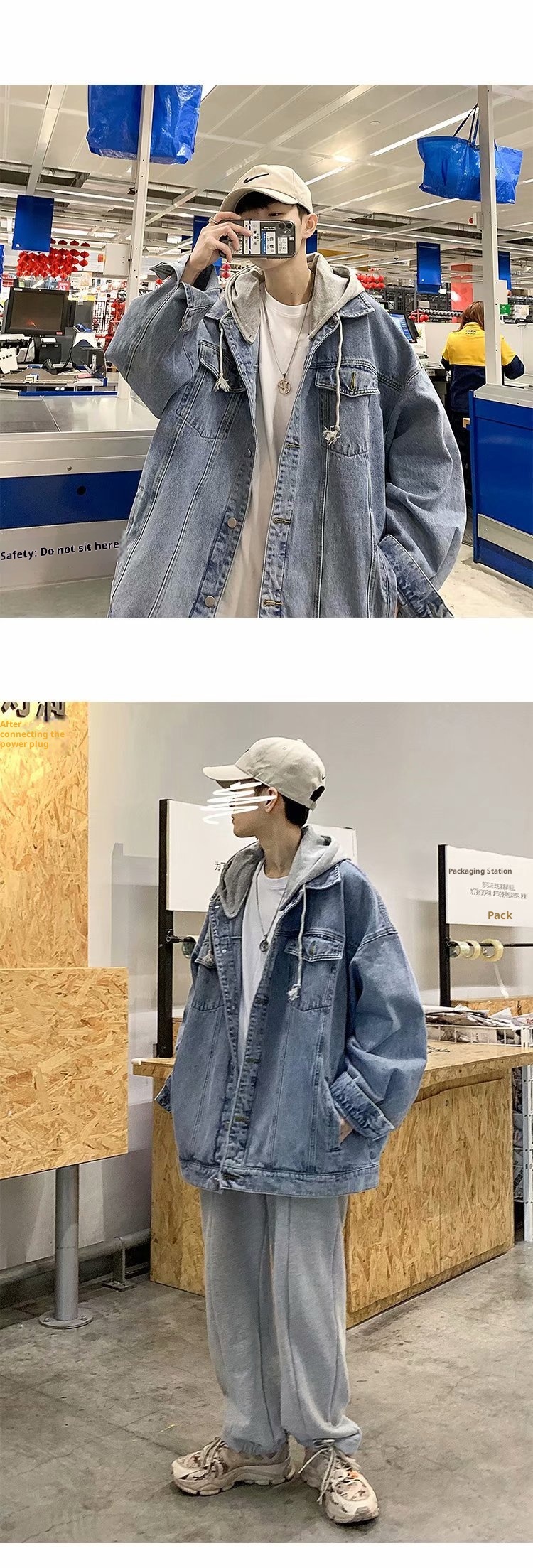 ActiveGo ActiveGo Men's Denim With Hood Korean Trendy Retro Brand European And Street American Handsome Hong Kong Style Jacket_voghion.com