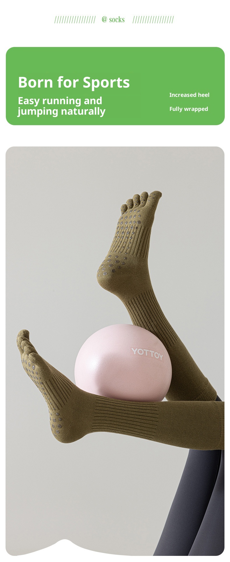 Chaussettes de yoga Five Fingers pour femmes, chaussettes de sport tubulaires longues, compression antidérapantes, idéales pour le fitness et le Pilates._voghion.com