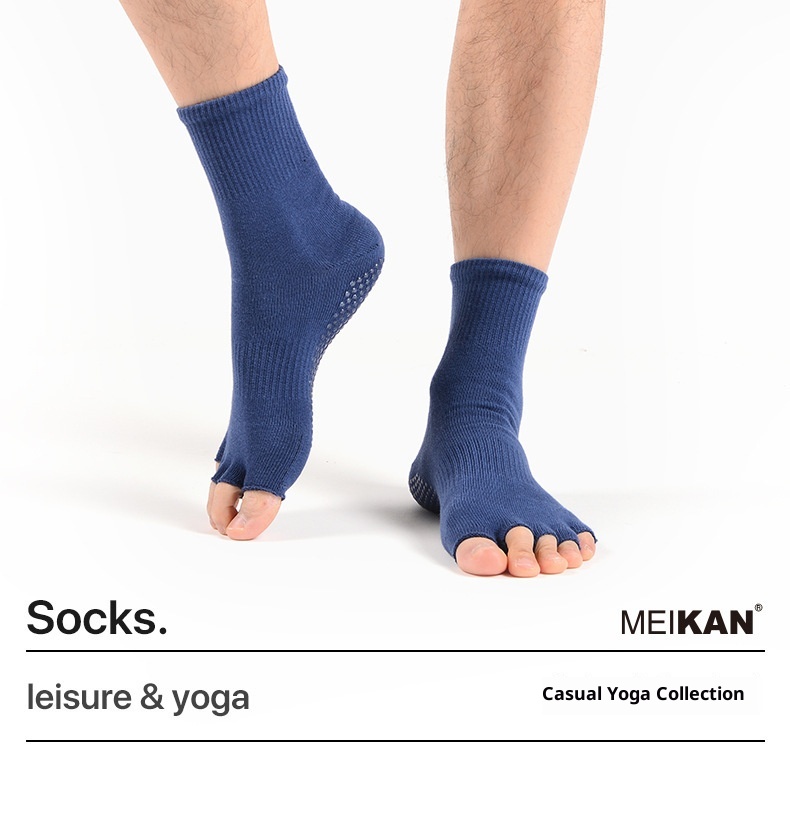 001 MEIKAN Men's Open Toe Yoga Mid-Calf Non-Slip Five-Toe Indoor Pilates Fitness Exercise Floor Socks_voghion.com