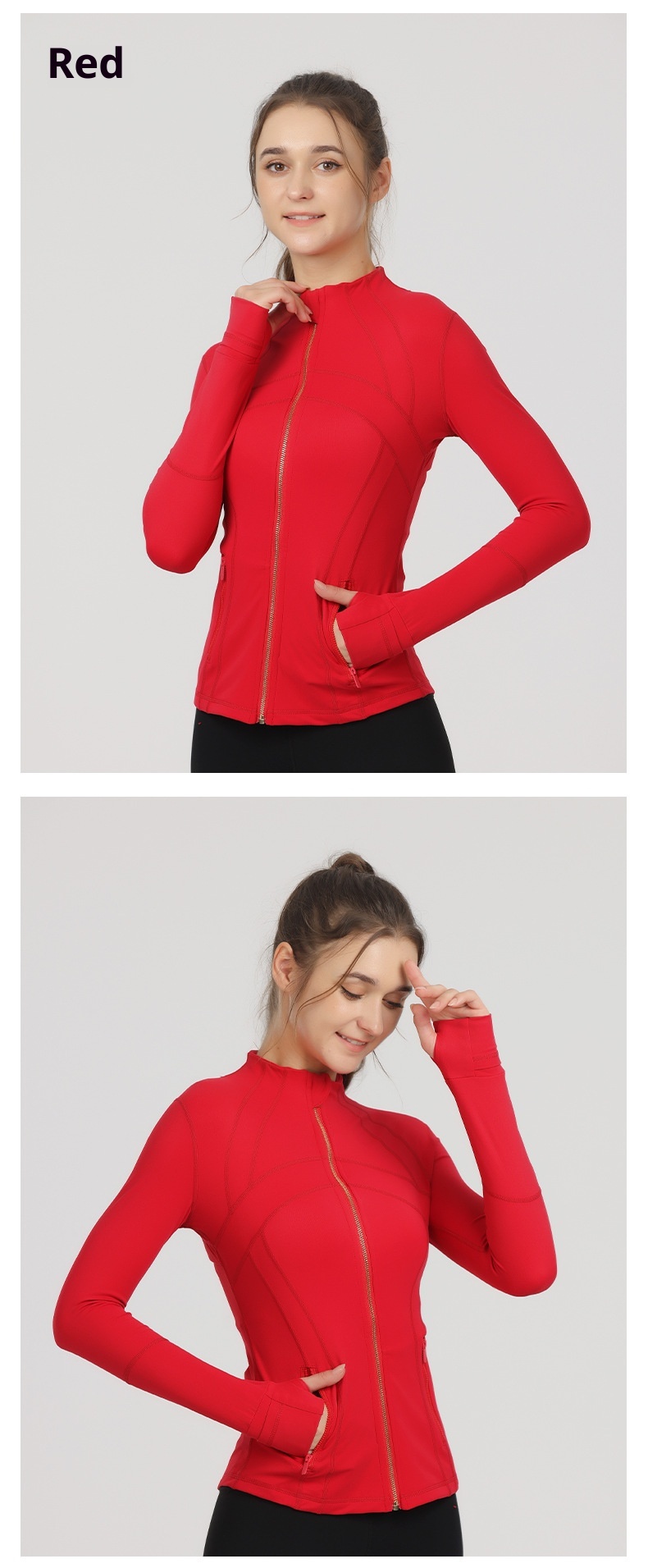 001 Lu Spring Summer Skin-Friendly Double-Sided Brushed Elastic Defi Top Sports Slim Fit Stand Collar Jacket Yoga Wear Coat_voghion.com