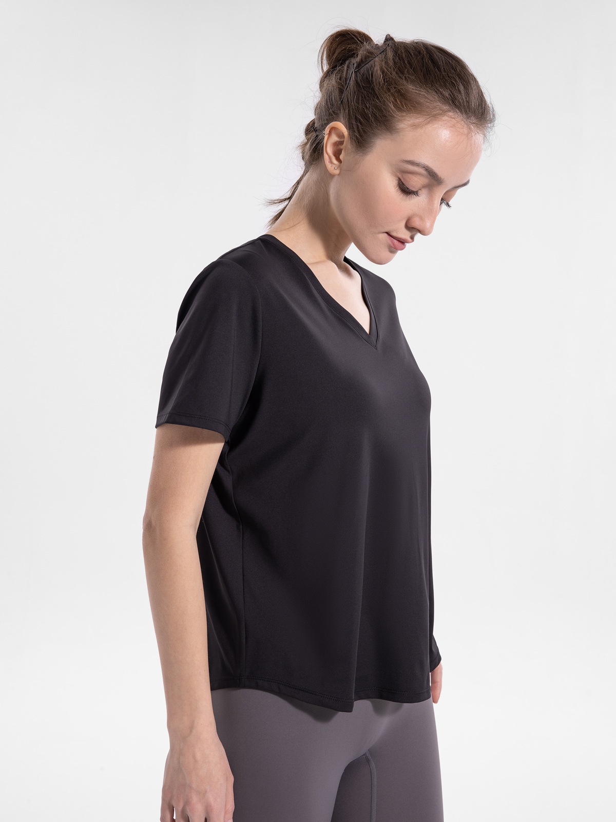 001 Maglietta da yoga con scollo a V taglie forti, a maniche corte, per donna, abbigliamento fitness, primavera estate, maglietta sportiva, corsa all'aperto_voghion.com